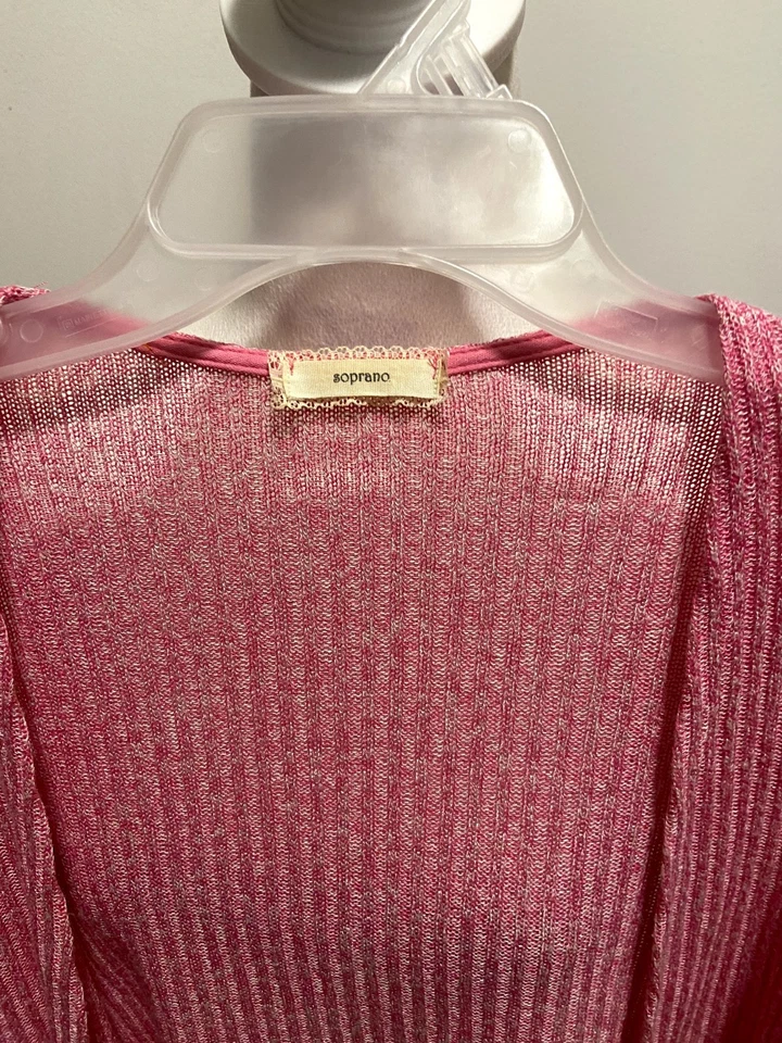 Cárdigan acanalado informal de manga larga rosa soprano para niñas talla XL/16 Foto 4 de 4