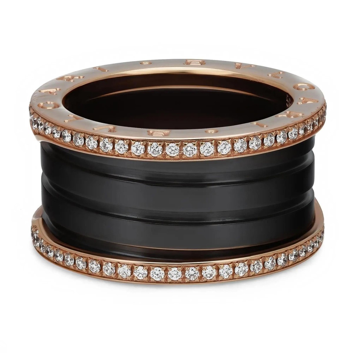 Bvlgari B.Zero1 Diamond Black Ceramic Four Band Ring 18K Rose Gold