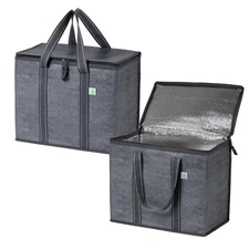 Insulated Grocery Bags 2 Pack Collapsible Cooler with Hard Bottom Gray