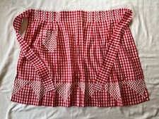 Vintage Red Gingham Embroidered Cotton Apron