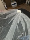 White Elbow Net Wedding Veil with Comb and Beaded Edge — photo 5