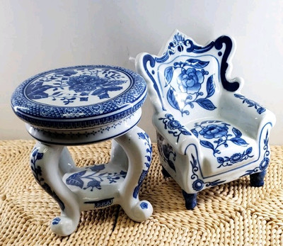 Vtg Porcelain Chinoiserie Plant Stand Formalities Baum Bros &Nantucket Arm Chair