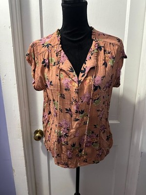 Buffalo David Bitton Orange Floral Short Sleeve Top in L