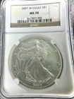 2007 W American Silver Eagle $1 NGC MS70 1 oz Silver PERFECT Type 1 Reverse Coin