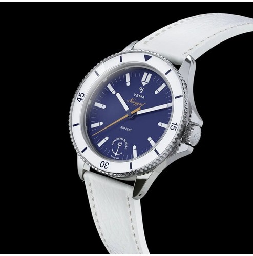 YEMA Navygraf Marine Nationale Blue Steel Mesh Leather Quartz Women's Watch - Picture 5 of 5