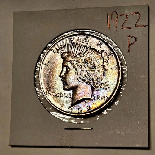 1922 P Peace Dollar TRUE MULTI RAINBOW TONED AUTHENTIC BU GENUINE SUPER RARE GEM