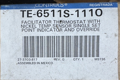 Johnson Controls TE-6511S-1110 FACILITATOR THERMOSTAT NICKEL TEMP SENSOR OEM