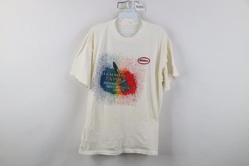 Vintage 80s 90s Streetwear Mens Large Distressed Glidden Paint Rainbow T-Shirt