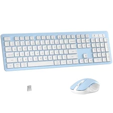 Wireless Keyboard and Mouse Combo Full-Size 104-Key Office Keyboard with 15 F...