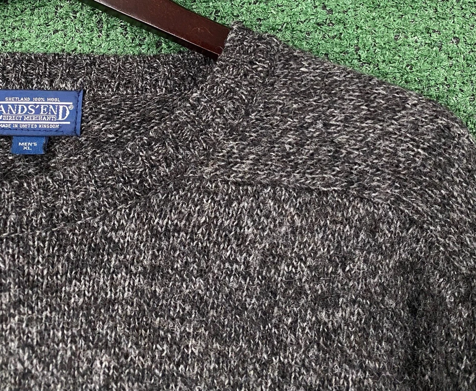 Vintage 90’s Lands End 100% Shetland Wool Grey Sweater Mens XL Made In The UK - Image 4 of 4