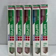 Butler GUM 411 Vintage Toothbrush Set Of 5 NEW Red, Green, Blue, Pink