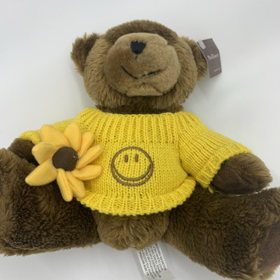 Pro Flowers Plush Teddy Bear Sweater Sunflower Stuffed Animal Smiley Face NWT 8 
