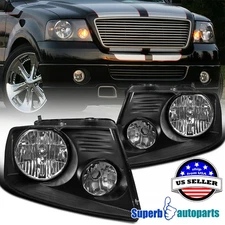 Fits 2004-2008 Ford F150 Truck Headlights Black Head Lamps Pair Left+Right 04-08