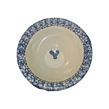FOLK CRAFT Blue Spongeware 8-1/2" Mixing Bowl by Tienshan Rooster Theme 