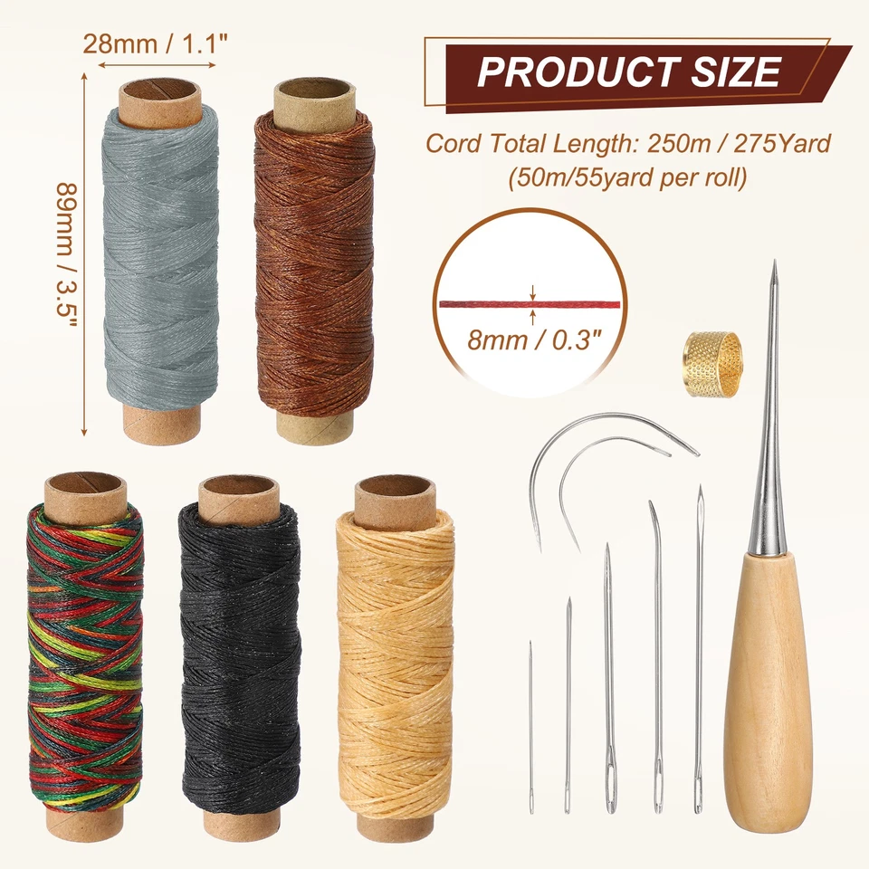 275 Yards 0.8mm 150D Leather Sewing Waxed Thread Cord Kit, 5 Colors (Set 4) - Image 2 of 4