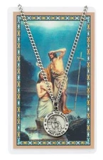 St John The Baptist Pewter Medal with 24in Chain and Laminated Holy Card Set