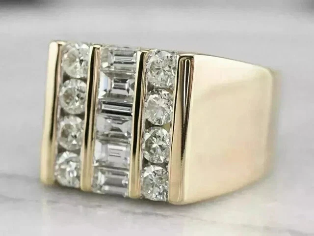 3.00 Ct Round Cut Lab-Created Diamond Cluster Men's Ring 14K Yellow Gold Plated - Image 3 of 4