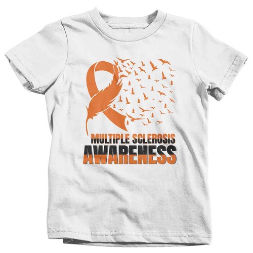 Kids Multiple Sclerosis Shirt MS Awareness T Shirt Orange Ribbon Feather Birds H - Picture 14 of 24