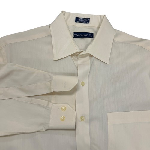 Damon Men's Vintage 80s Cream Dress Shirt Spread Collar Size 16/32