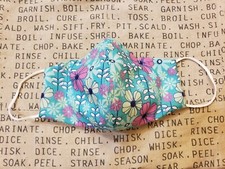 Handmade Face Mask filter pocket nose bridge triple layer pink green flowers