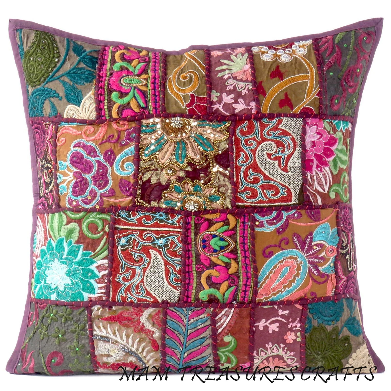 Brown Decorative Patchwork Boho Throw Pillow Colorful Bohemian Cushion Cover Boh