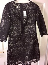 Ladies New Look Black Lace & Chiffon Dress 8 Bnwt