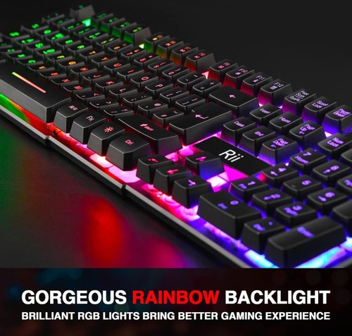 Rii Bactlit Gaming Keyboard, RK100 Plus Rainbow LED Backlit Mechanical Feeling - Picture 3 of 6