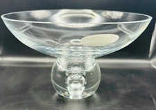 Handmade Arabeska Poland Clear Glass Open Bubble Pedestal Bowl