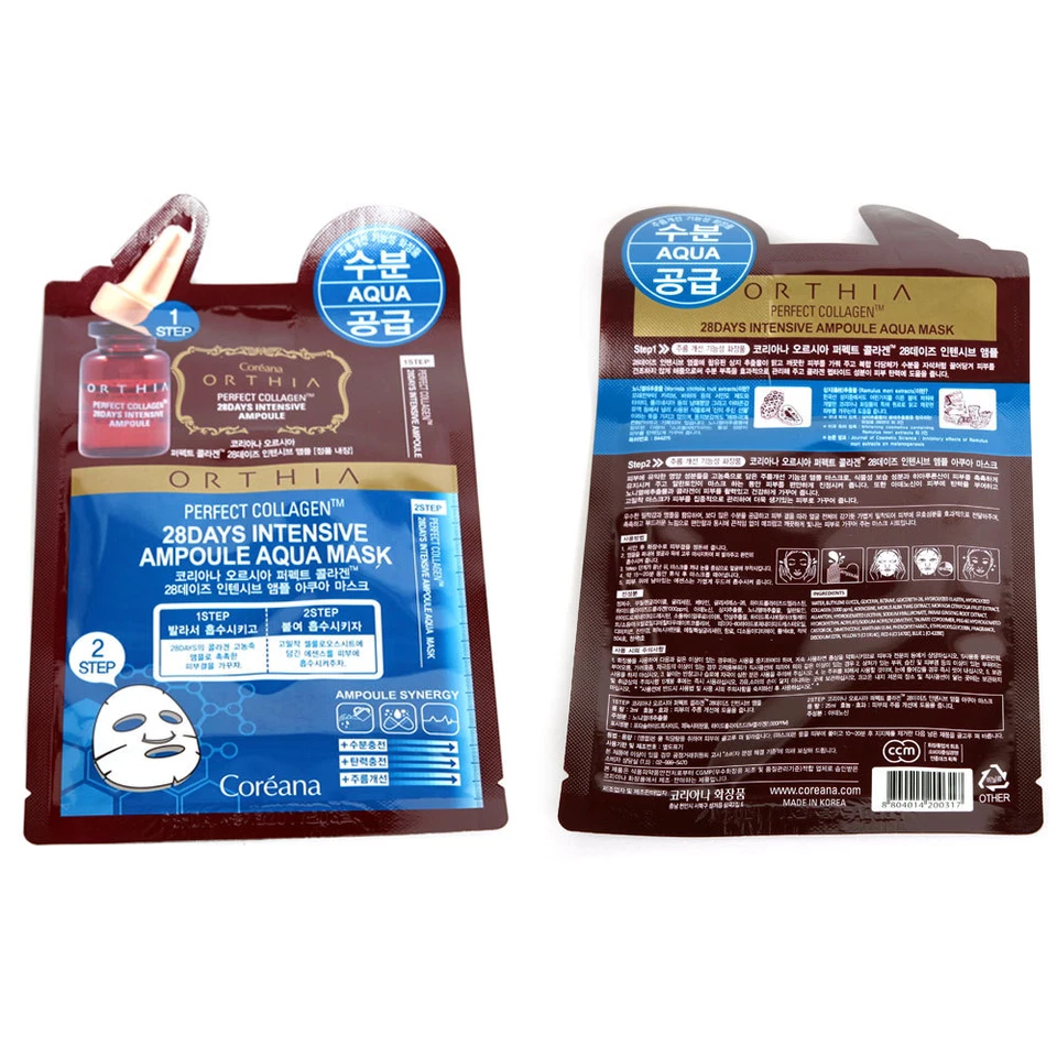 Coreana Orthia Perfect Collagen 28 Days Intensive Ampoule 2 Step Aqua Mask 10pcs - Image 2 of 3