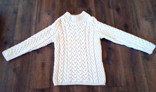 ARAN Irish Sweater Medium Wool Fisherman Ivory Knit Pullover Crew Neck New