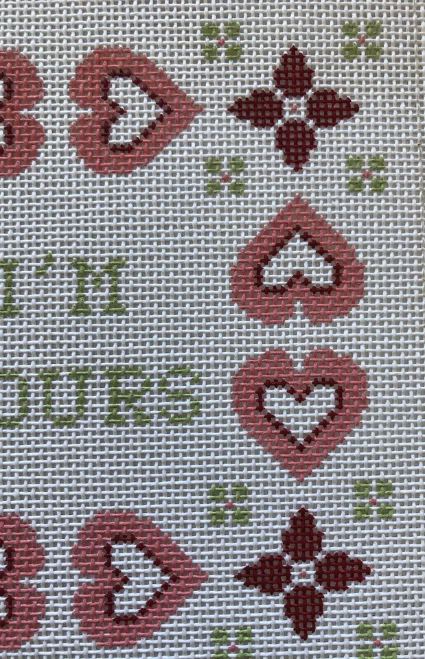Vintage Panjo Handpainted Valentine Love I'm Yours Needlepoint Canvas 13 Cute! - Image 3 of 4