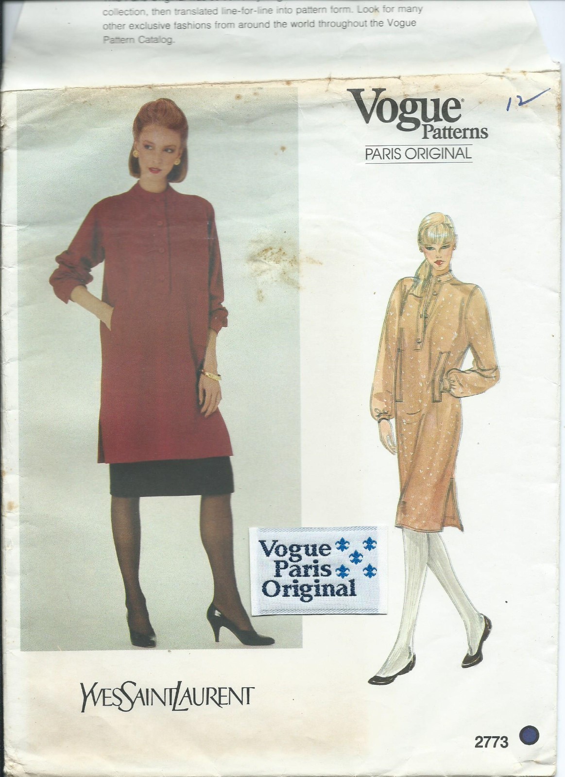 Vogue 2773 sewing pattern DRESS TUNIC SKIRT & LABEL sew Yves Saint Laurent UNCUT