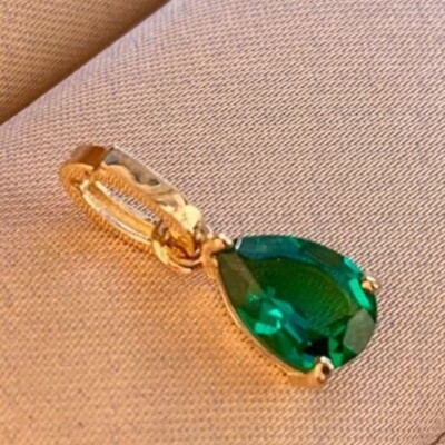 5.00Carat Pear Cut Natural Green Emerald Solitaire 14k SOLID Yellow Gold Pendant