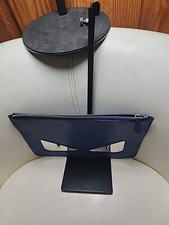 Preowned FENDIBag MONSTER  BUG EYE Dlim Pouch Zip Clutch.  Blue. Rank  A.