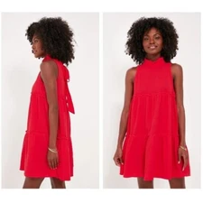 Pomander Place | NEW Red Lightweight Gauze Morgan Mock Neck Mini Dress Size M