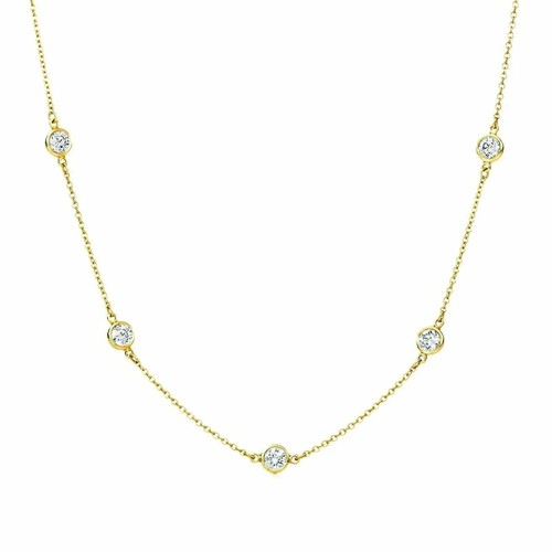 Certified Natural Diamond By The Yard Bezel Station Necklace 14k Yellow Gold - Picture 3 of 8