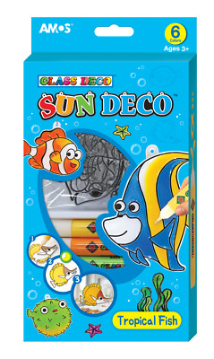 AMOS Suncatcher Glass Deco Art Craft Kit TROPICAL FISH 6 Colours 6 Suncatcher