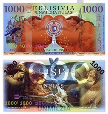 EKLISIVIA 1000 NULAS POLYMER PRIVATE ISSUE FANTASY ART NOTE BEAUTIFUL WOMEN!
