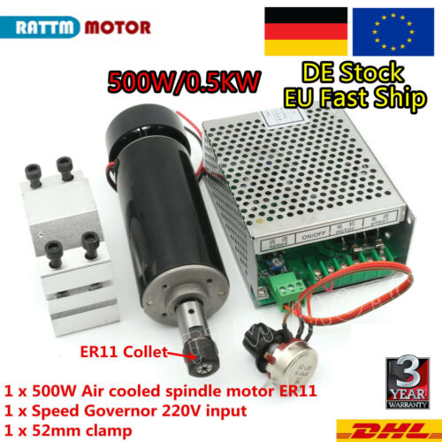 『Ger』500W ER11 Air Cooling Spindle Motor+Speed Governor+52mm Clamp f/ CNC Router - Afbeelding 1 van 12