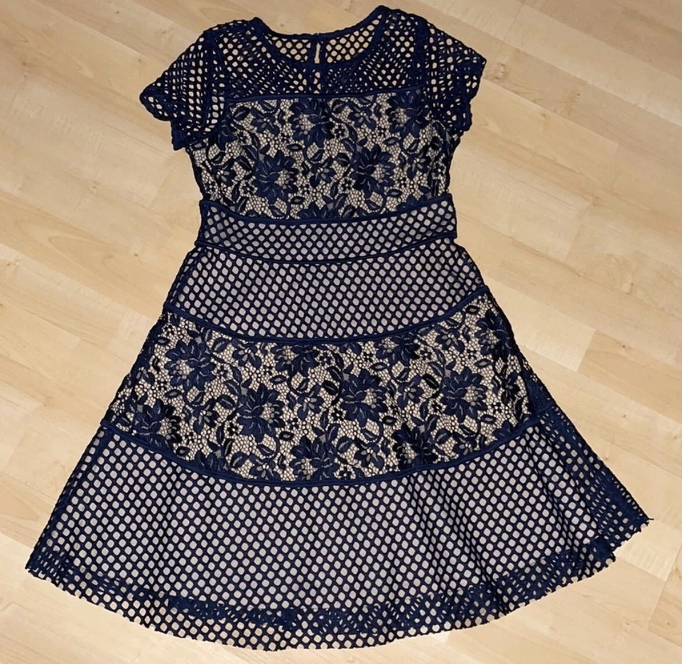 Vestido con panel de encaje en bloques de colores para niñas US ANGELS en azul marino talla 14 suavemente apreciado Foto 4 de 4