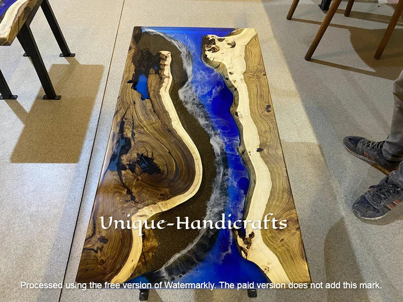 Blue River Epoxy Table Top, Hallway Centerpiece Wooden Furniture Table Top Decor