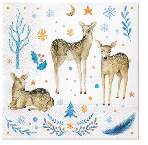 4 x Single Paper Table Napkin/3-Ply/33cm/Decoupage/Christmas/Deer Family