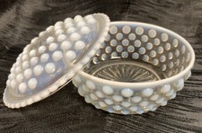 Vtg Fenton Opalescent Hobnail Lidded Candy Dish Round Covered 4 3/4" dia