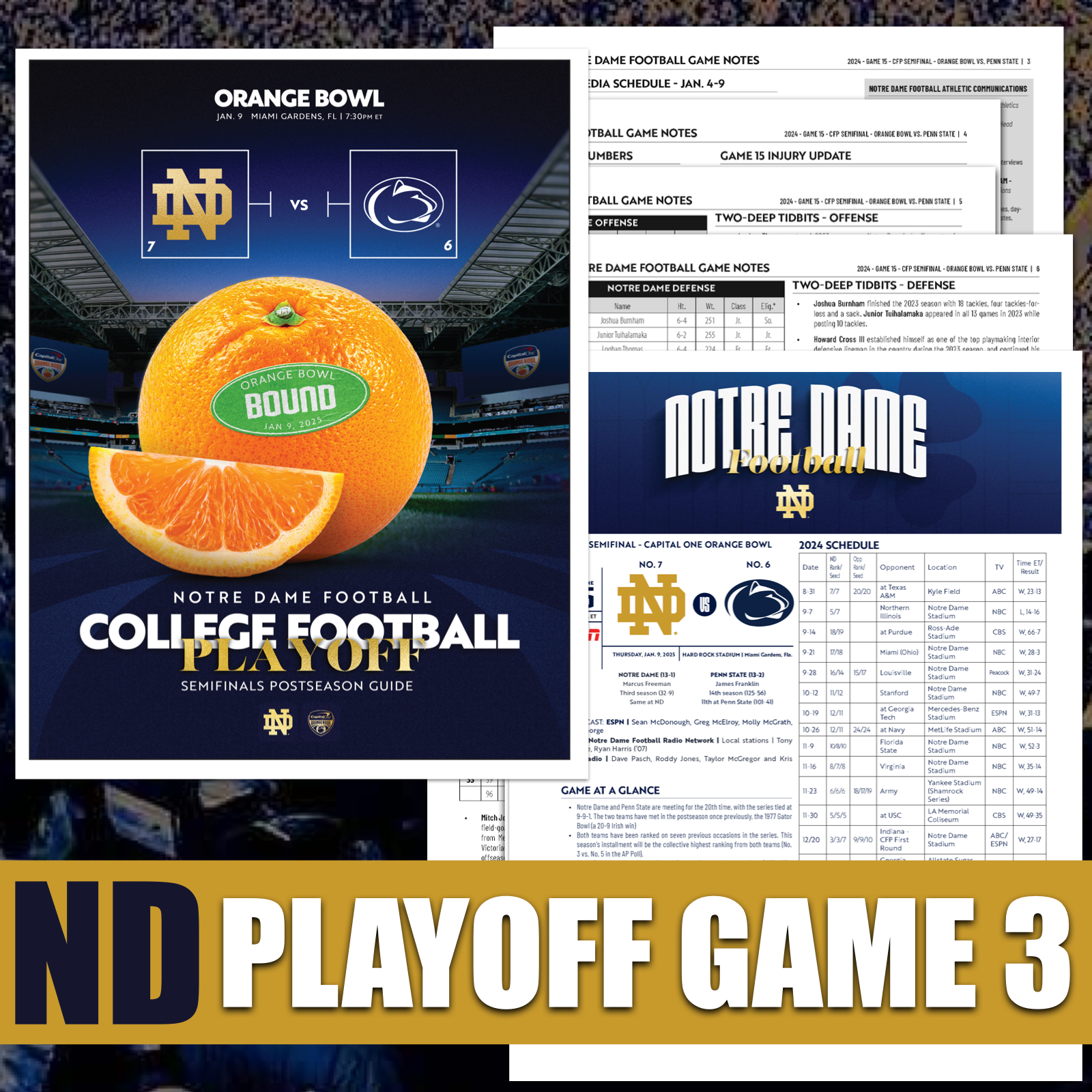 2025 Notre Dame Orange Bowl Program Media Game Notes - College Football Playoff