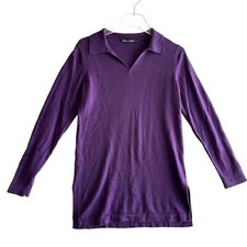Woolovers Merino Cashmere V-Neck Collared Sweater in Purple Size S