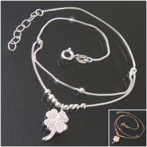 Ankle Chain Foot Chain 925 Silver Gold 24-27cm Clover Zirconia Jewelry VE23212 - Afbeelding 1 van 13