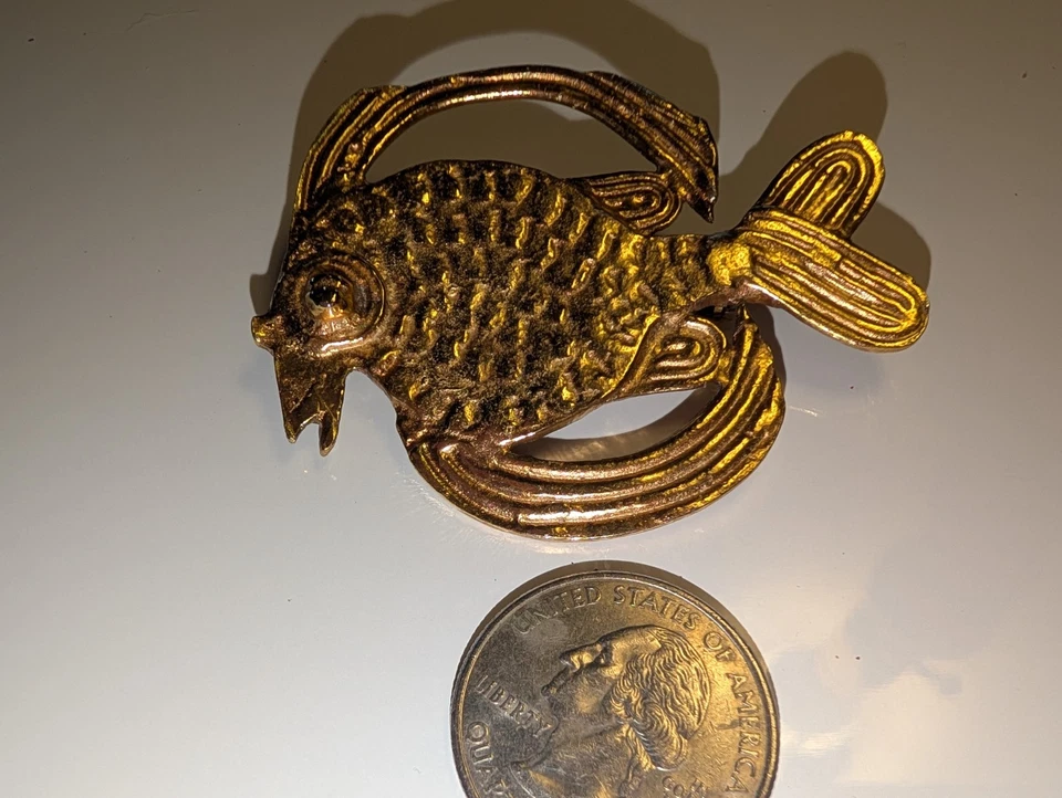 ВИНТАЖНЫЙ ABSTACT РЫБЫ ДИЗАЙН БРОШЬ ЗАКОЛКА ЗОЛОТОЙ ТОН - Изображение 4 из 4