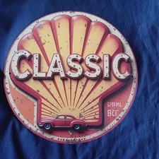Shell Classic 8" Round Metal Sign Man Cave Wall Art Garage Bar Gas Station Oil