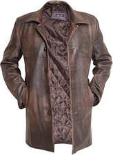 Men's Handmade Distressed Brown Real Leather Coat Vintage Long Trench Jacket