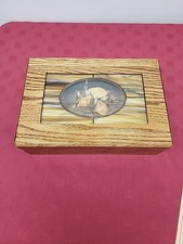 Vintage Handcrafted Stained Glass Jewelry/Trinket Box Oak Dried Flowers EUC